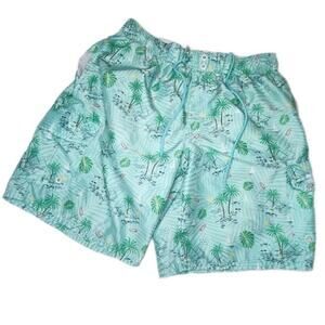 BH POLO CLUB MENS Palm Tree Sail Boat Print Mesh Lined Swim Trunks Size Medium